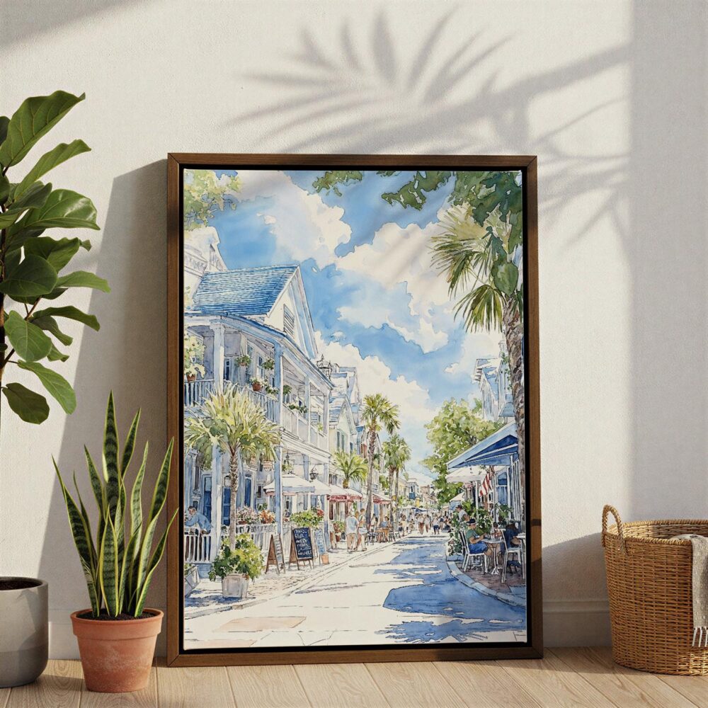 03 - Key West Florida - Watercolor Canvas Print with Brown Floater Frame - Standing on Floor - Vertical.jpg 03 - Key West Florida - Watercolor Canvas Print with Brown Floater Frame - Standing on Floor - Vertical.jpg