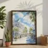 03 - Key West Florida - Watercolor Canvas Print with Brown Floater Frame - Standing on Floor - Vertical.jpg