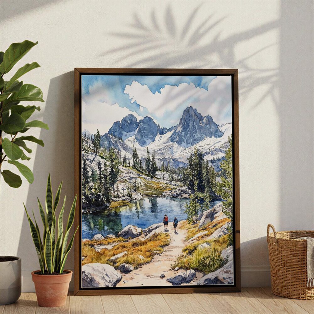 03 - Kings Canyon National Park Watercolor Canvas Print with Brown Floater Frame - Standing on Floor - Vertical.jpg 03 - Kings Canyon National Park Watercolor Canvas Print with Brown Floater Frame - Standing on Floor - Vertical.jpg