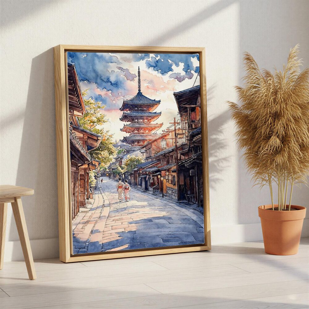 03 - Kyoto Japan - Pagoda - Sunset - Watercolor 2 Canvas Print with Natural Floater Frame - Standing on Floor - Vertical.jpg 03 - Kyoto Japan - Pagoda - Sunset - Watercolor 2 Canvas Print with Natural Floater Frame - Standing on Floor - Vertical.jpg