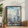 03 - Louisville Kentucky Watercolor Canvas Print with Brown Floater Frame - Standing on Floor - Vertical.jpg