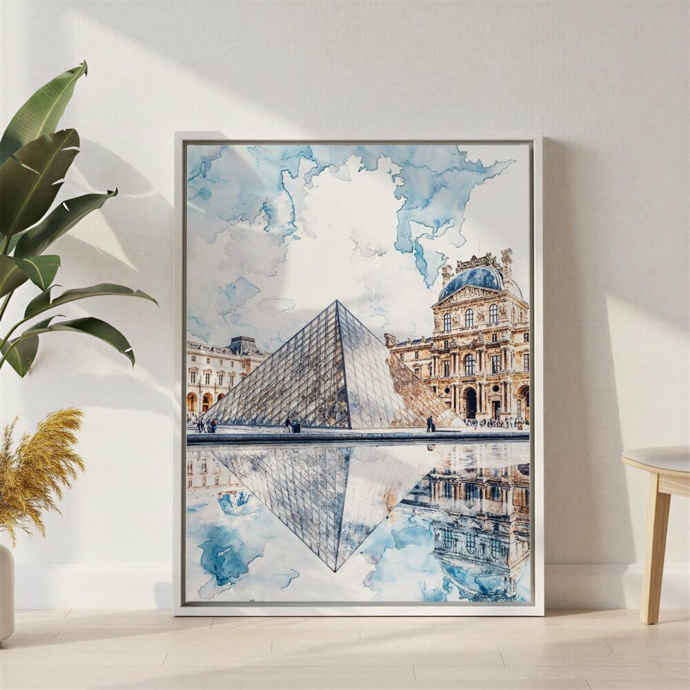 03 - Louvre Watercolor Canvas Print with White Floater Frame - Standing on Floor - Vertical.jpg 03 - Louvre Watercolor Canvas Print with White Floater Frame - Standing on Floor - Vertical.jpg