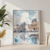 03 - Louvre Watercolor Canvas Print with White Floater Frame - Standing on Floor - Vertical.jpg