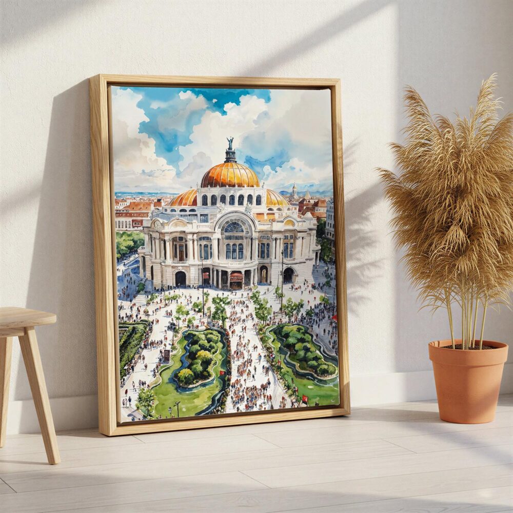 03 - Mexico Palacio de Bellas Artes Watercolor Canvas Print with Natural Floater Frame - Standing on Floor - Vertical.jpg 03 - Mexico Palacio de Bellas Artes Watercolor Canvas Print with Natural Floater Frame - Standing on Floor - Vertical.jpg