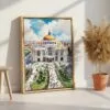 03 - Mexico Palacio de Bellas Artes Watercolor Canvas Print with Natural Floater Frame - Standing on Floor - Vertical.jpg
