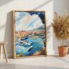 03 - Monaco France Watercolor Canvas Print with Natural Floater Frame - Standing on Floor - Vertical.jpg