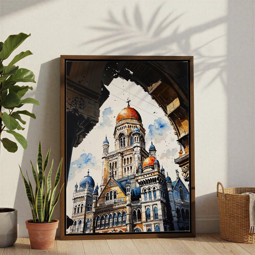 03 - Mumbai BMC Building Watercolor Canvas Print with Brown Floater Frame - Standing on Floor - Vertical.jpg 03 - Mumbai BMC Building Watercolor Canvas Print with Brown Floater Frame - Standing on Floor - Vertical.jpg