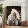 03 - Mumbai BMC Building Watercolor Canvas Print with Brown Floater Frame - Standing on Floor - Vertical.jpg