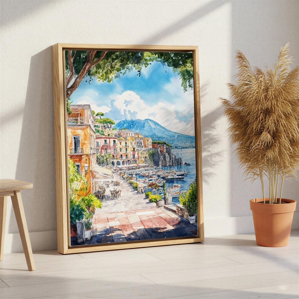 03 - Naples Watercolor Canvas Print with Natural Floater Frame - Standing on Floor - Vertical.jpg 03 - Naples Watercolor Canvas Print with Natural Floater Frame - Standing on Floor - Vertical.jpg