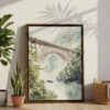 03 - New river gorge Bridge Watercolor Canvas Print with Brown Floater Frame - Standing on Floor - Vertical.jpg