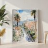 03 - Nice France Watercolor Canvas Print with White Floater Frame - Standing on Floor - Vertical.jpg