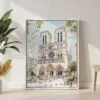 03 - Notre Dame Watercolor Canvas Print with White Floater Frame - Standing on Floor - Vertical.jpg