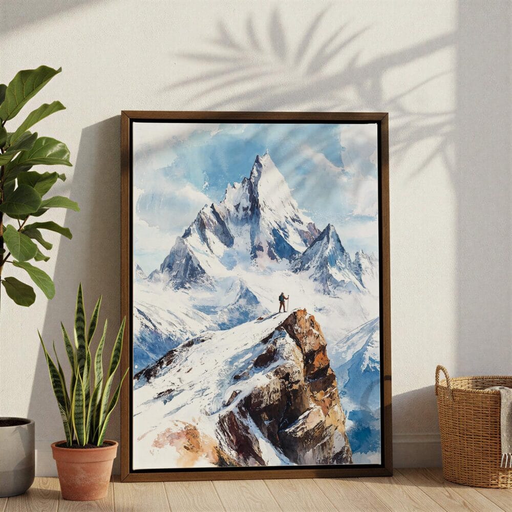 03 - Patagonia Chile Watercolor Canvas Print with Brown Floater Frame - Standing on Floor - Vertical.jpg 03 - Patagonia Chile Watercolor Canvas Print with Brown Floater Frame - Standing on Floor - Vertical.jpg