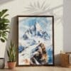 03 - Patagonia Chile Watercolor Canvas Print with Brown Floater Frame - Standing on Floor - Vertical.jpg