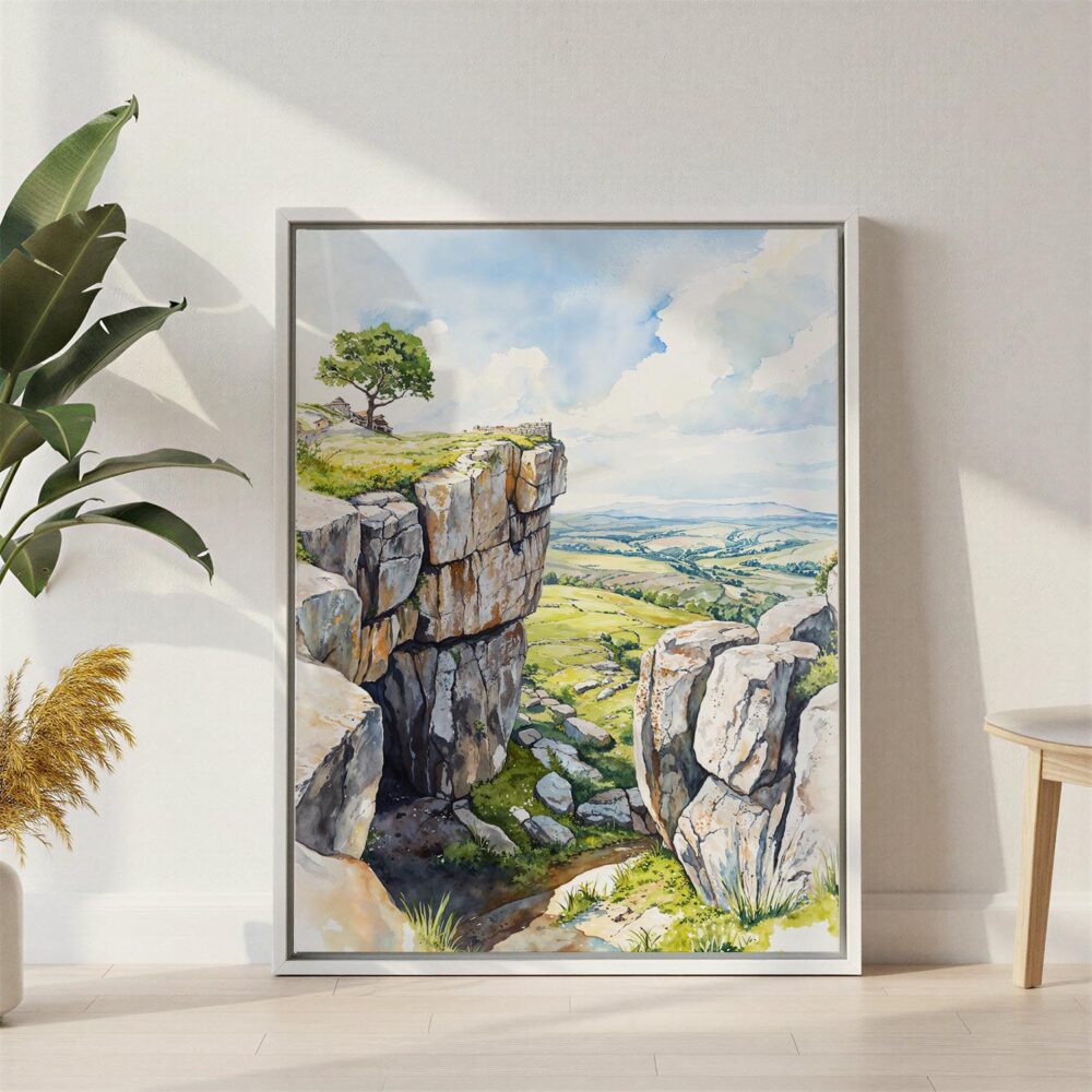 03 - Peak District England Watercolor Canvas Print with White Floater Frame - Standing on Floor - Vertical.jpg 03 - Peak District England Watercolor Canvas Print with White Floater Frame - Standing on Floor - Vertical.jpg