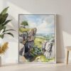 03 - Peak District England Watercolor Canvas Print with White Floater Frame - Standing on Floor - Vertical.jpg