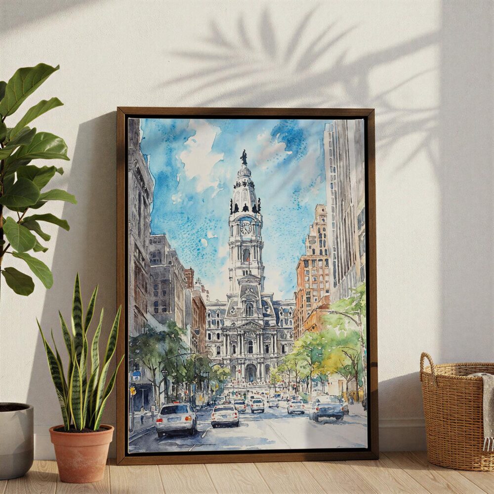 03 - Philadelphia City Hall Canvas Print with Brown Floater Frame - Standing on Floor - Vertical.jpg 03 - Philadelphia City Hall Canvas Print with Brown Floater Frame - Standing on Floor - Vertical.jpg