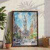 03 - Philadelphia City Hall Canvas Print with Brown Floater Frame - Standing on Floor - Vertical.jpg