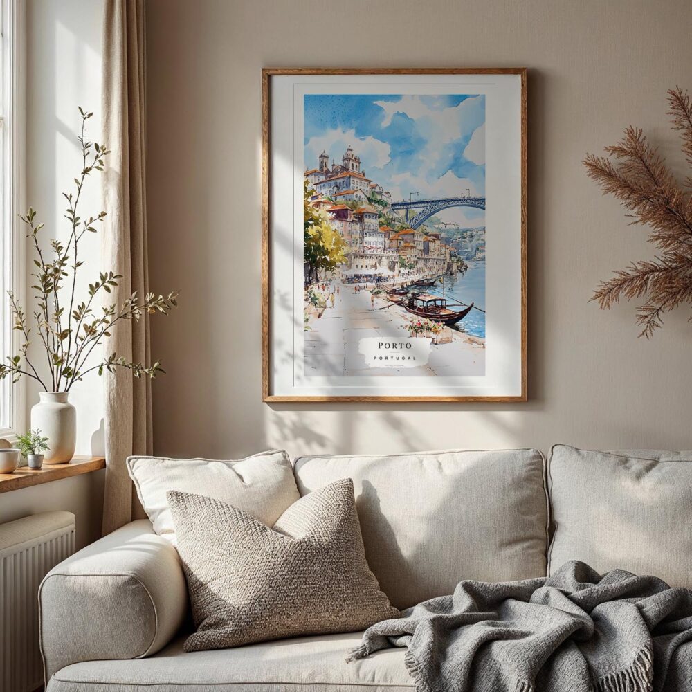 03 - Porto Ribeira Watercolor Art Print with Vintage Wood Frame - Vertical.jpg 03 - Porto Ribeira Watercolor Art Print with Vintage Wood Frame - Vertical.jpg