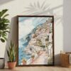 03 - Positano - Watercolor Canvas Print with Brown Floater Frame - Standing on Floor - Vertical.jpg