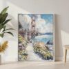 03 - San Francisco Golden Gate Bridge - Watercolor Canvas Print with White Floater Frame - Standing on Floor - Vertical.jpg