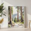 03 - Sequoia National Park Watercolor Canvas Print with White Floater Frame - Standing on Floor - Vertical.jpg
