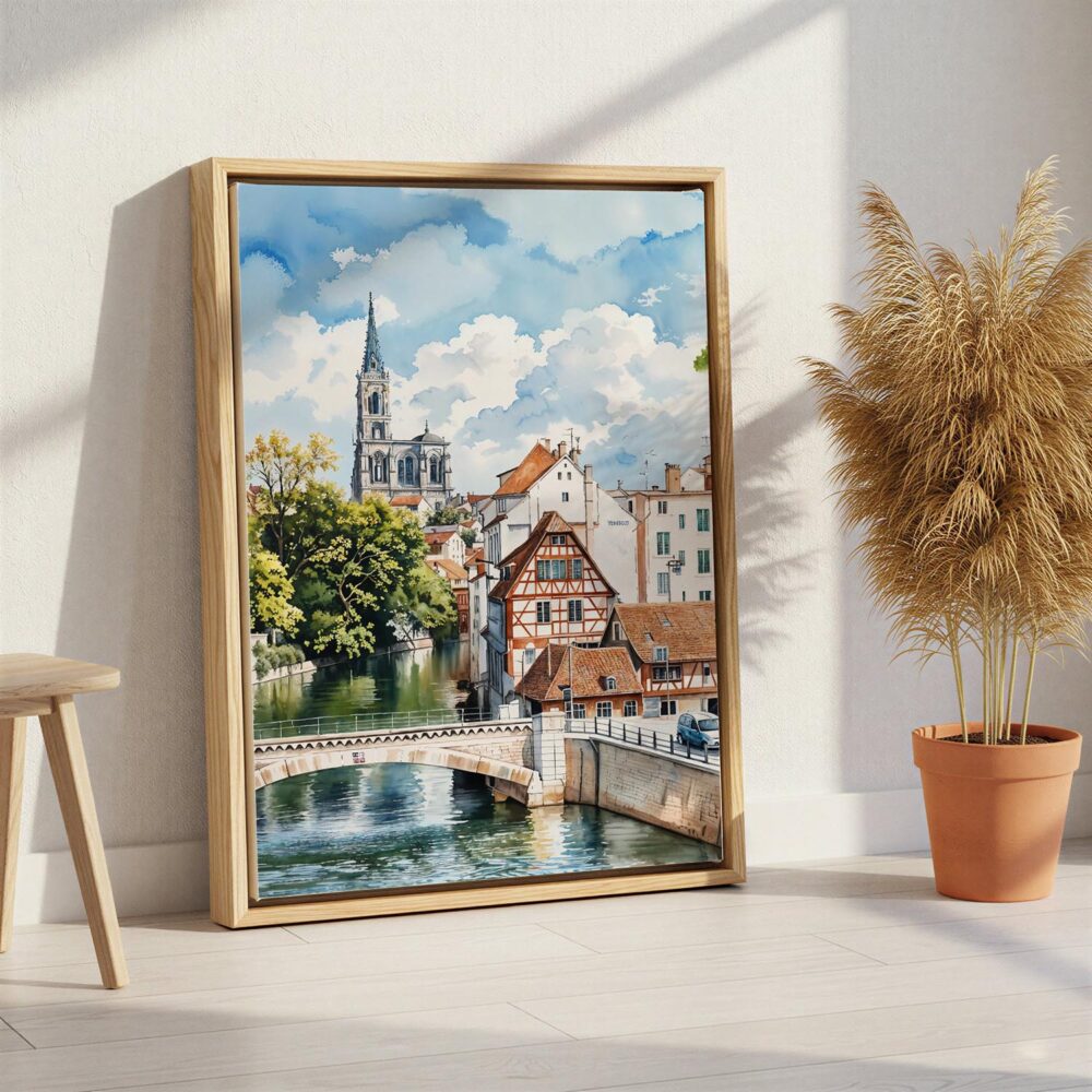 03 - Strasbourg France Watercolor Canvas Print with Natural Floater Frame - Standing on Floor - Vertical.jpg 03 - Strasbourg France Watercolor Canvas Print with Natural Floater Frame - Standing on Floor - Vertical.jpg