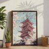 03 - Tokyo Sakura - Watercolor Canvas Print with Brown Floater Frame - Standing on Floor - Vertical.jpg