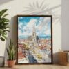 03 - Vienna Watercolor Canvas Print with Brown Floater Frame - Standing on Floor - Vertical.jpg