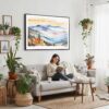 04 - 02 - Framed Blue Ridge Mountains Watercolor - Horizontal Canvas Print - Boho Living Room with Woman reading.jpg
