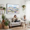 04 - 02 - Framed Cape Town Watercolor - Horizontal Canvas Print - Boho Living Room with Woman reading.jpg