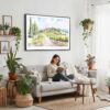 04 - 02 - Framed Tuscany Watercolor - Horizontal Canvas Print - Boho Living Room with Woman reading.jpg