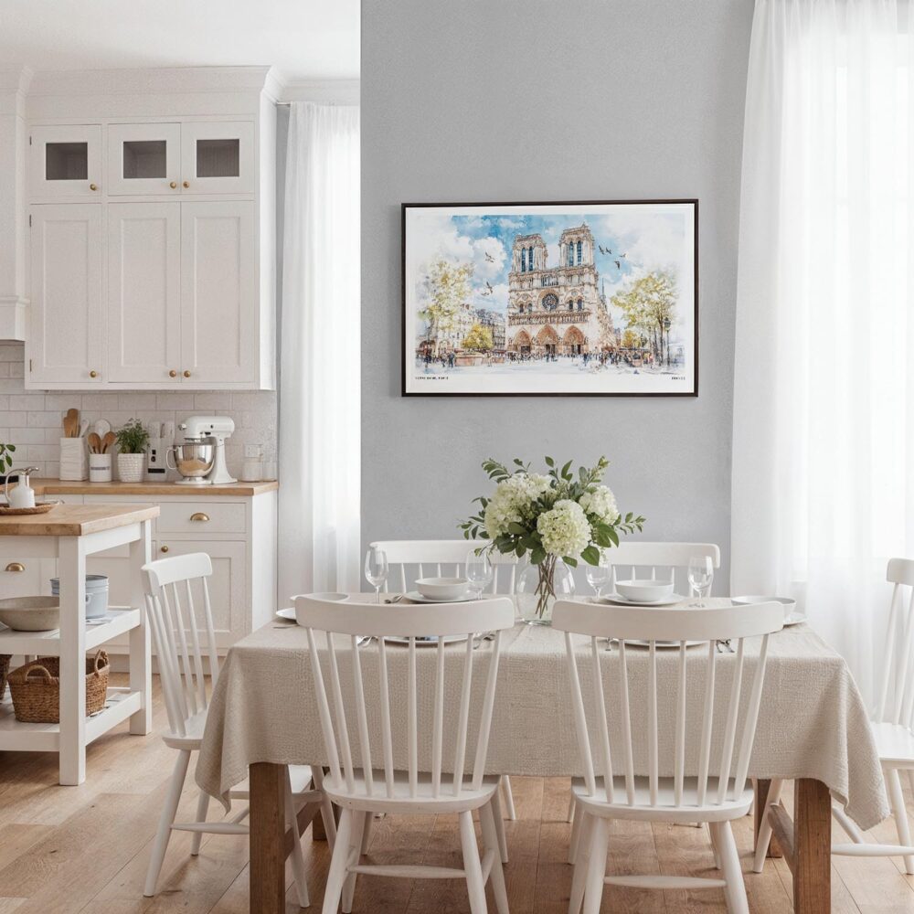 04 - 03 - Framed Notre Dame Watercolor - Horizontal Canvas Print - Coastal Kitchen.jpg 04 - 03 - Framed Notre Dame Watercolor - Horizontal Canvas Print - Coastal Kitchen.jpg