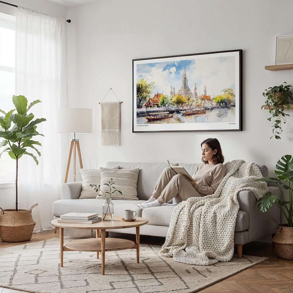 04 - 04 - Framed Bangkok Wat Arun Temple of Dawn Watercolor - Horizontal Canvas Print - Scandi Living Room.jpg 04 - 04 - Framed Bangkok Wat Arun Temple of Dawn Watercolor - Horizontal Canvas Print - Scandi Living Room.jpg