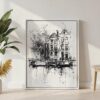 04 - Amsterdam - Pencil Drawing - 3 Canvas Print with White Floater Frame - Standing on Floor - Vertical.jpg