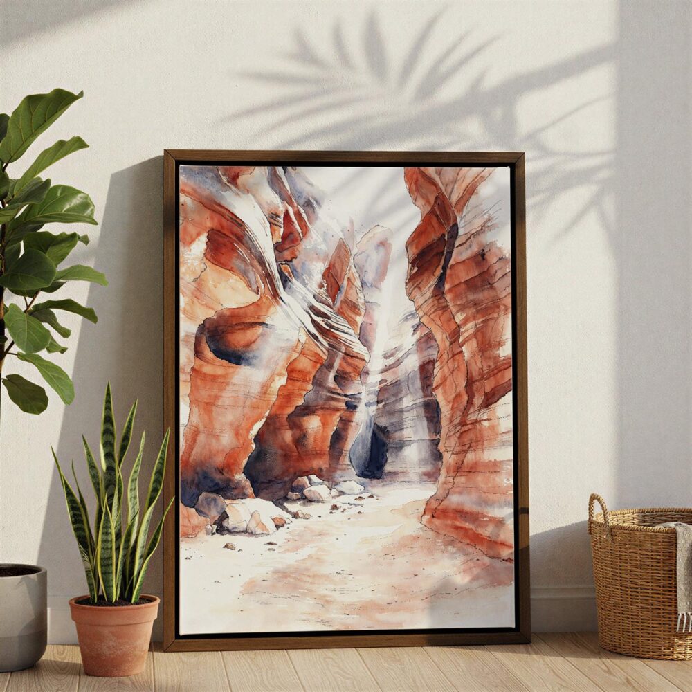 04 - Antelope Canyon Watercolor Canvas Print with Brown Floater Frame - Standing on Floor - Vertical.jpg 04 - Antelope Canyon Watercolor Canvas Print with Brown Floater Frame - Standing on Floor - Vertical.jpg