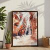 04 - Antelope Canyon Watercolor Canvas Print with Brown Floater Frame - Standing on Floor - Vertical.jpg