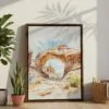 04 - Arches National Park Watercolor Canvas Print with Brown Floater Frame - Standing on Floor - Vertical.jpg