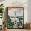 04 - Athens Georgia Watercolor Canvas Print with Brown Floater Frame - Standing on Floor - Vertical.jpg