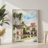 04 - Balboa Park Watercolor Canvas Print with White Floater Frame - Standing on Floor - Vertical.jpg