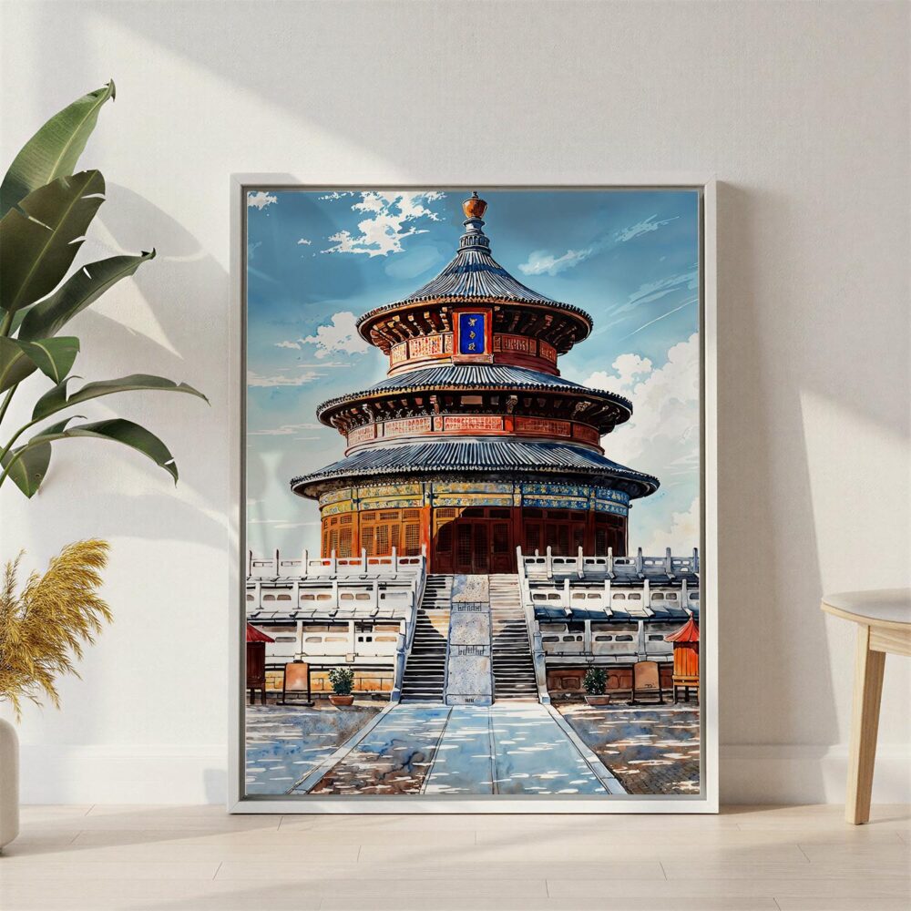 04 - Beijing Forbidden City Watercolor Canvas Print with White Floater Frame - Standing on Floor - Vertical.jpg 04 - Beijing Forbidden City Watercolor Canvas Print with White Floater Frame - Standing on Floor - Vertical.jpg