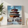 04 - Beijing Forbidden City Watercolor Canvas Print with White Floater Frame - Standing on Floor - Vertical.jpg