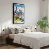 04 - Black Framed Atlanta Skyline Watercolor Canvas Print - Bedroom - Vertical.jpg