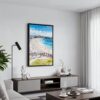 04 - Black Framed Bondi Beach Watercolor Canvas Print - Contemporary Living Room - Vertical.jpg