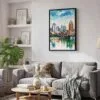 04 - Black Framed Cincinnati Ohio Watercolor Canvas Print - Skandinavian Living Room - Vertical.jpg