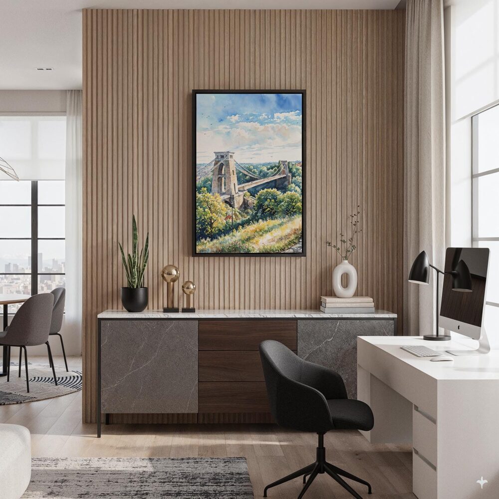 04 - Black Framed Clifton Bridge Bristol Watercolor Canvas Print - Home Office - Vertical.jpg 04 - Black Framed Clifton Bridge Bristol Watercolor Canvas Print - Home Office - Vertical.jpg