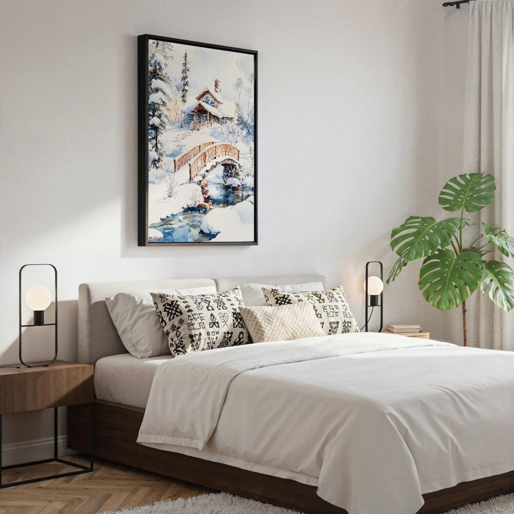 04 - Black Framed Fairbanks Alaska Winter watercolor Canvas Print - Bedroom - Vertical.jpg 04 - Black Framed Fairbanks Alaska Winter watercolor Canvas Print - Bedroom - Vertical.jpg