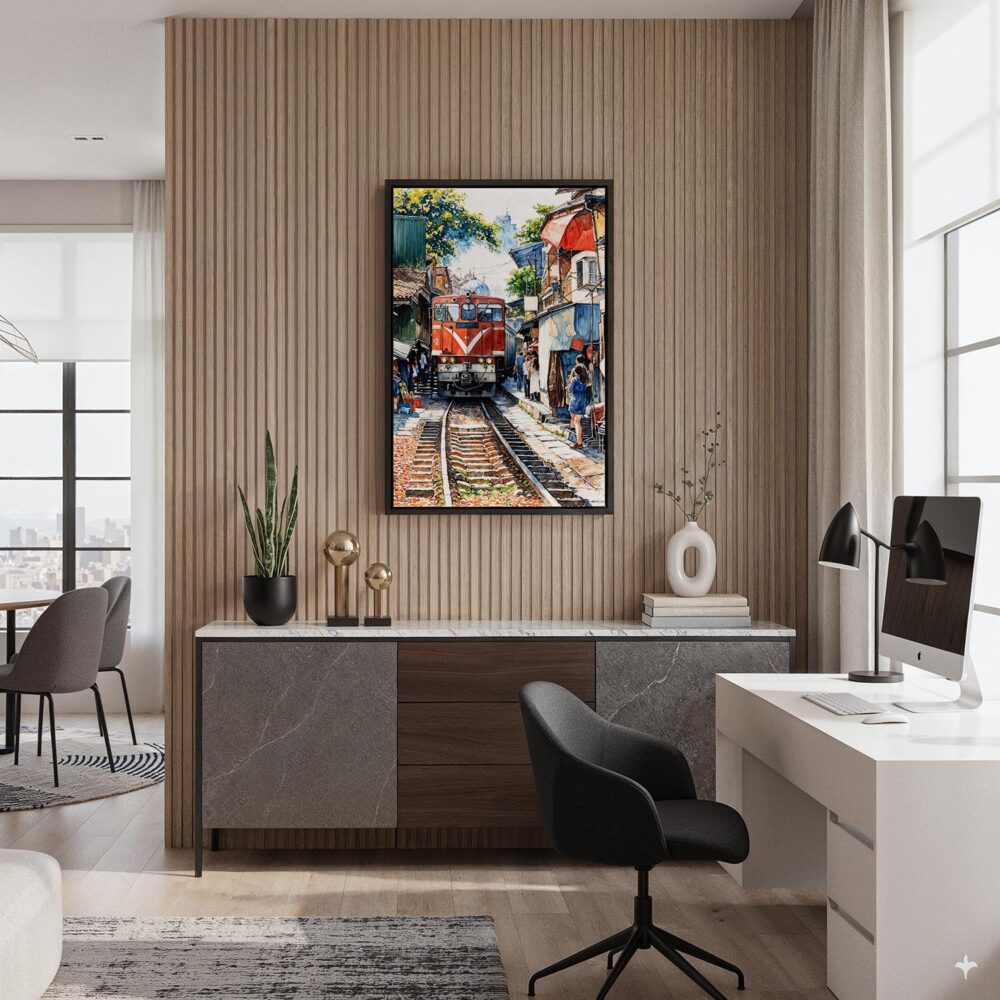 04 - Black Framed Hanoi Train Street Vietnam Watercolor Canvas Print - Home Office - Vertical.jpg 04 - Black Framed Hanoi Train Street Vietnam Watercolor Canvas Print - Home Office - Vertical.jpg