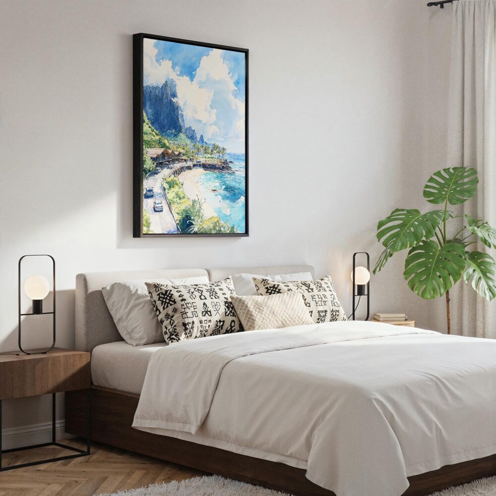 04 - Black Framed Hawaii - Napali - Watercolor Canvas Print - Bedroom - Vertical.jpg 04 - Black Framed Hawaii - Napali - Watercolor Canvas Print - Bedroom - Vertical.jpg