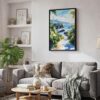 04 - Black Framed Hawaii Road to Hana Watercolor Canvas Print - Skandinavian Living Room - Vertical.jpg
